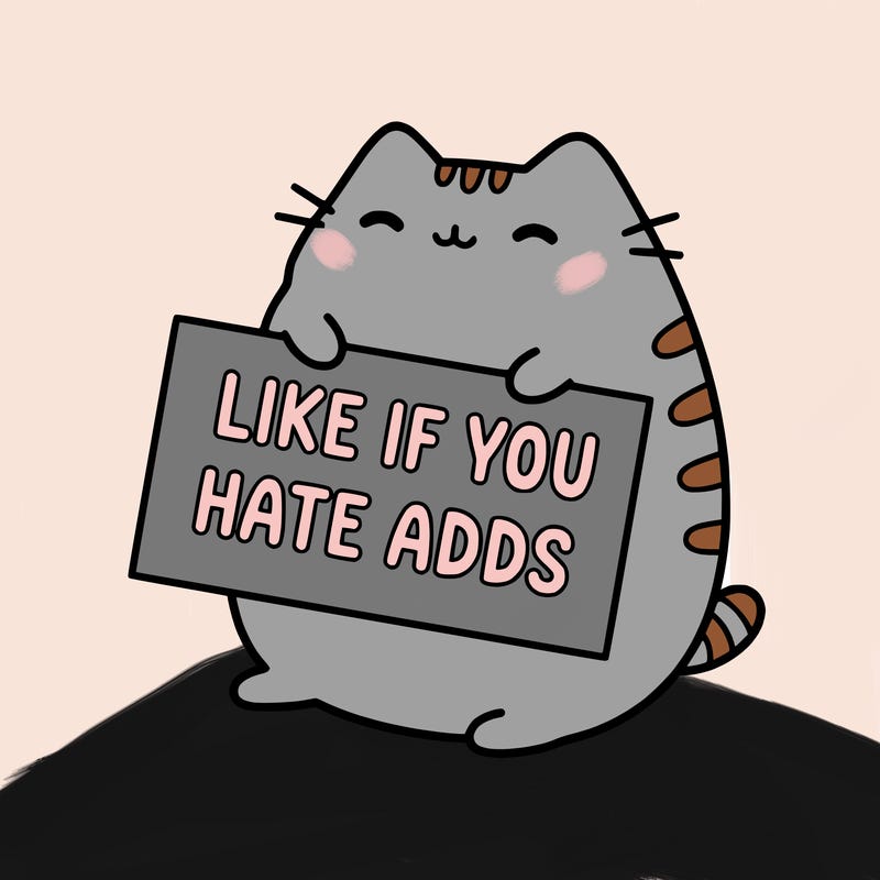 a kawii pusheen cat holding a sign that says like if you hate adds