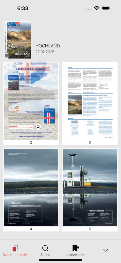 ZAUBER DES NORDENS - Zauber des Nordens mobile app interface displaying Icelandic travel magazine pages