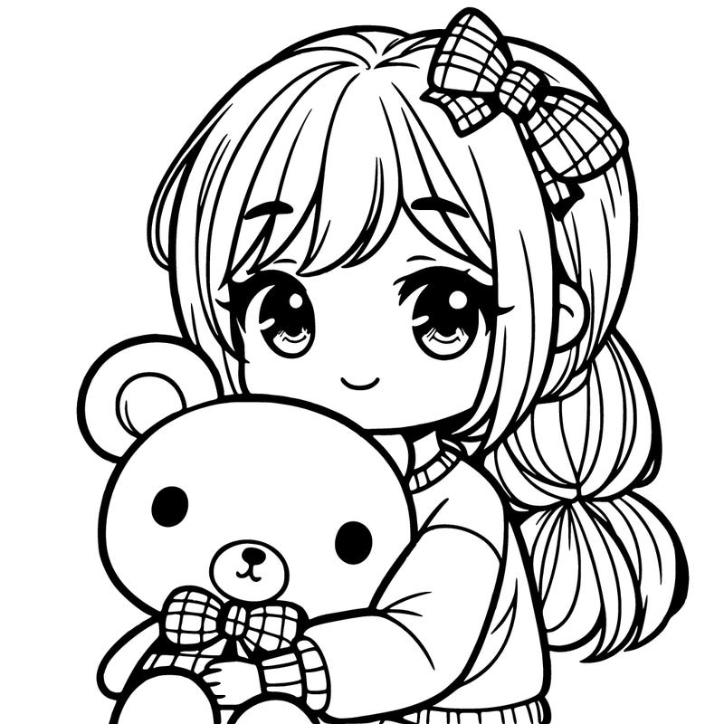 girl with a bear plushie