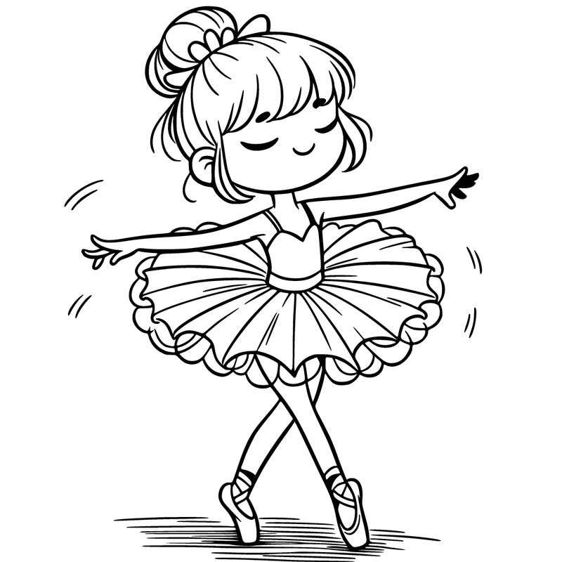 a girl dancing in a tutu and ballet slippers cartoon style