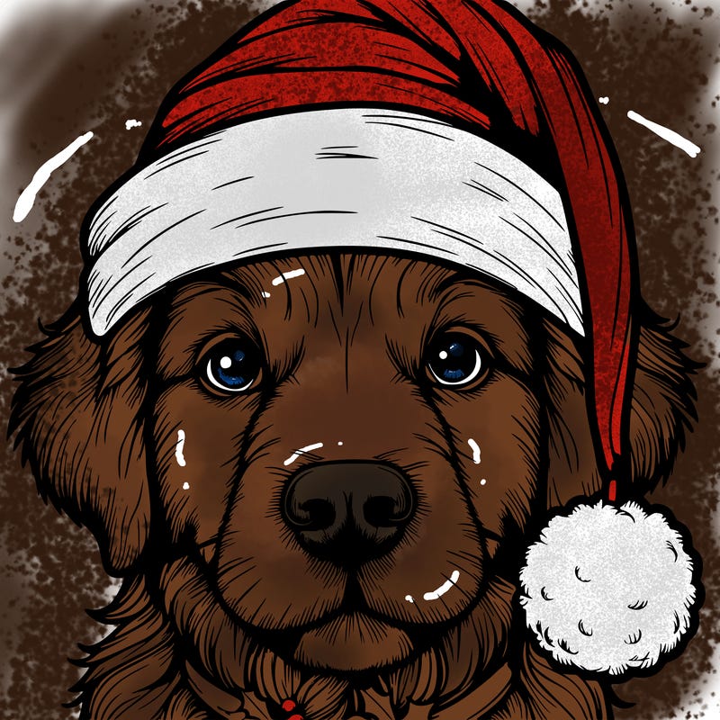 realistic dog with a christmas hat