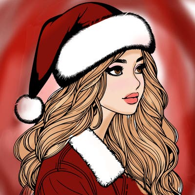 realistic girl in santa hat