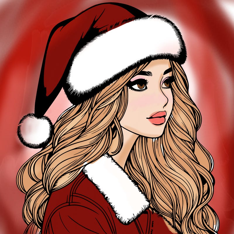 realistic girl in santa hat