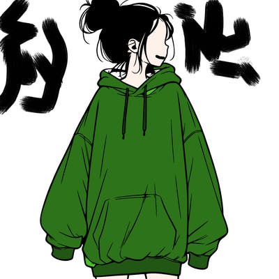 realistic girl with a oversized sweatshirt on and a bun