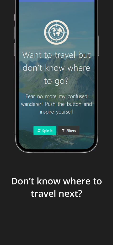 Earth Roulette: Trip Explorer - Earth Roulette App-Startbildschirm zur Entdeckung zufälliger Reiseziele