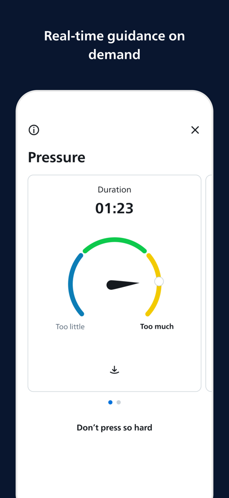 A real time shaving pressure gauge in the GroomTribe app providing feedback to avoid skin irritation