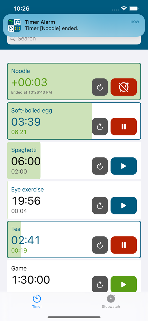 Multi Timer App zeigt mehrere Countdown-Timer für Kochen und Aktivitäten an