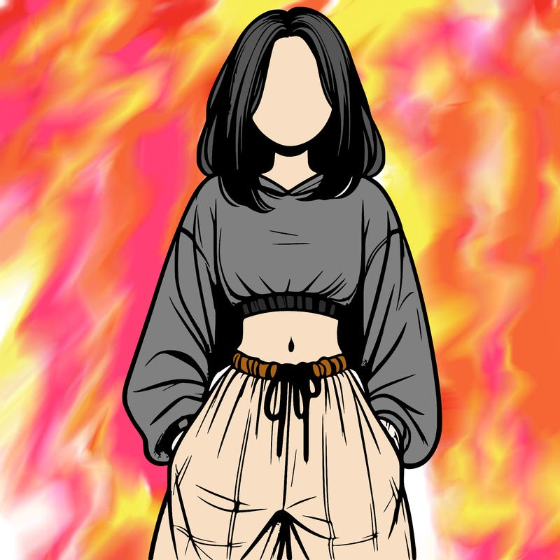 realistic girl faceless with baggy pants and a crop top