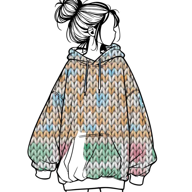 realistic girl with a oversized sweatshirt on and a bun