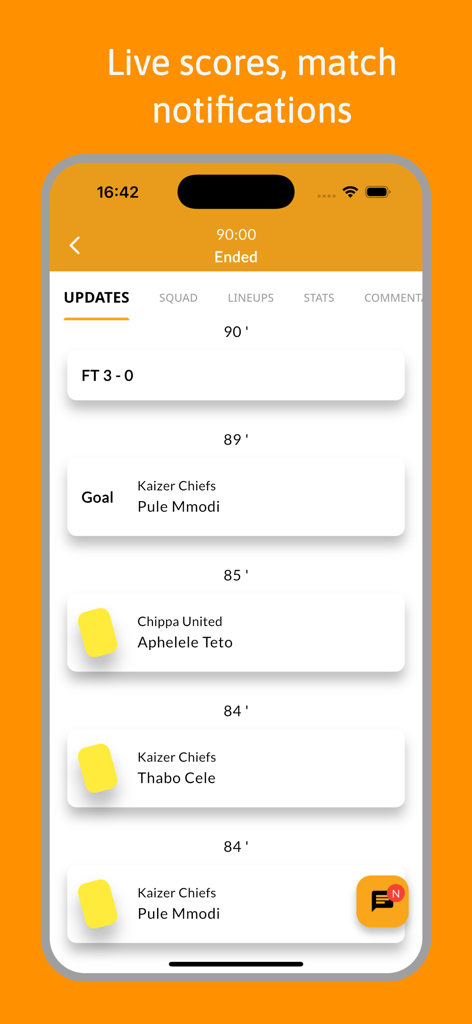 Chiefs Live — for Amakhosi fan - Marcadores en vivo de Kaizer Chiefs y notificaciones de partidos en la pantalla de una aplicación móvil