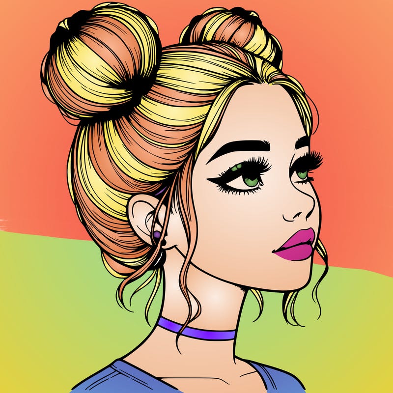 realistic girl with buns on the top of her head