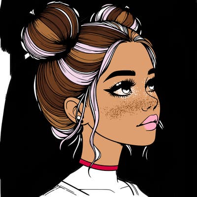 realistic girl with buns on the top of her head