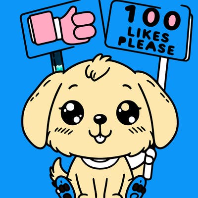 cute puppy holding a sign that says 100 likes please