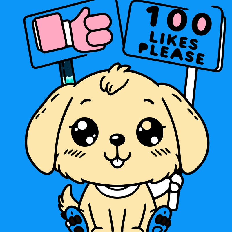 cute puppy holding a sign that says 100 likes please