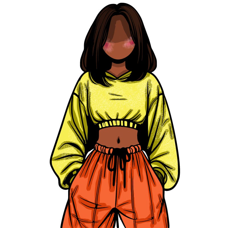 realistic girl faceless with baggy pants and a crop top