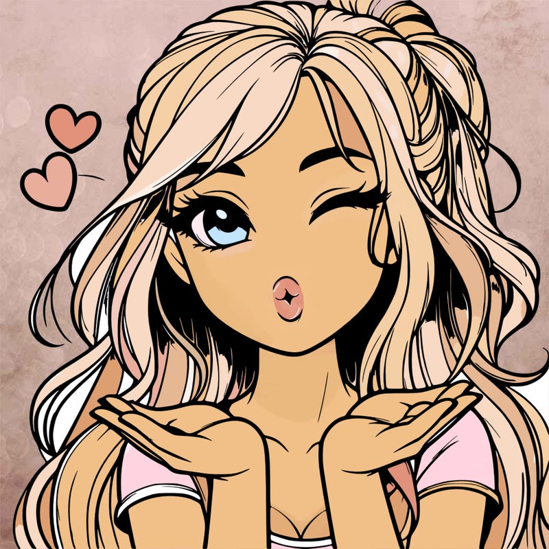 realistic girl winking and blowing a kiss while making heart hands
