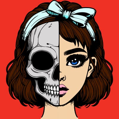 realistic girl with half skull mask