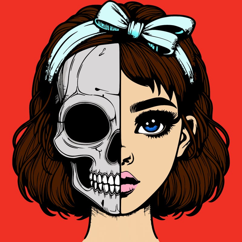 realistic girl with half skull mask
