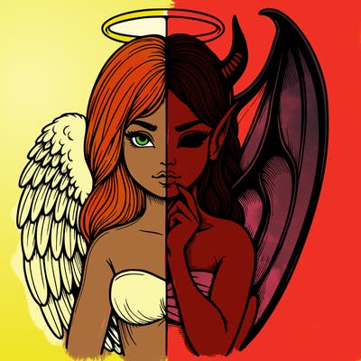 realistic angel half demon