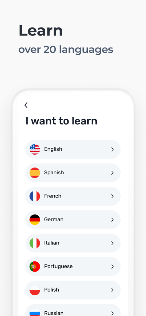 WRD - Learn Words - Interfaz que muestra una lista de idiomas para aprender en la aplicación WRD