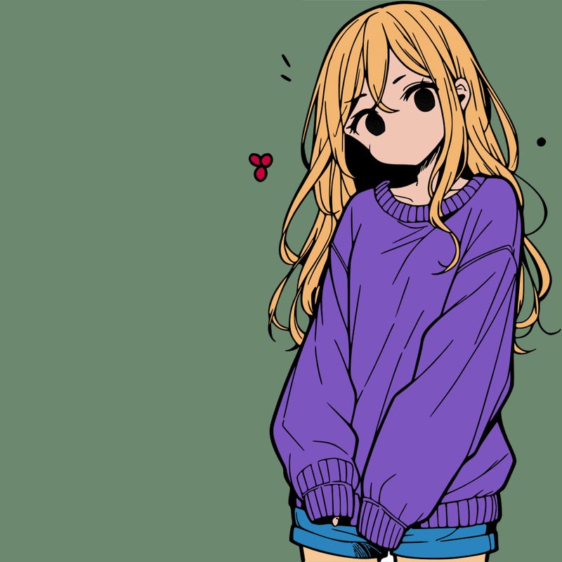 manga teen girl  in a sweater and baggy pants