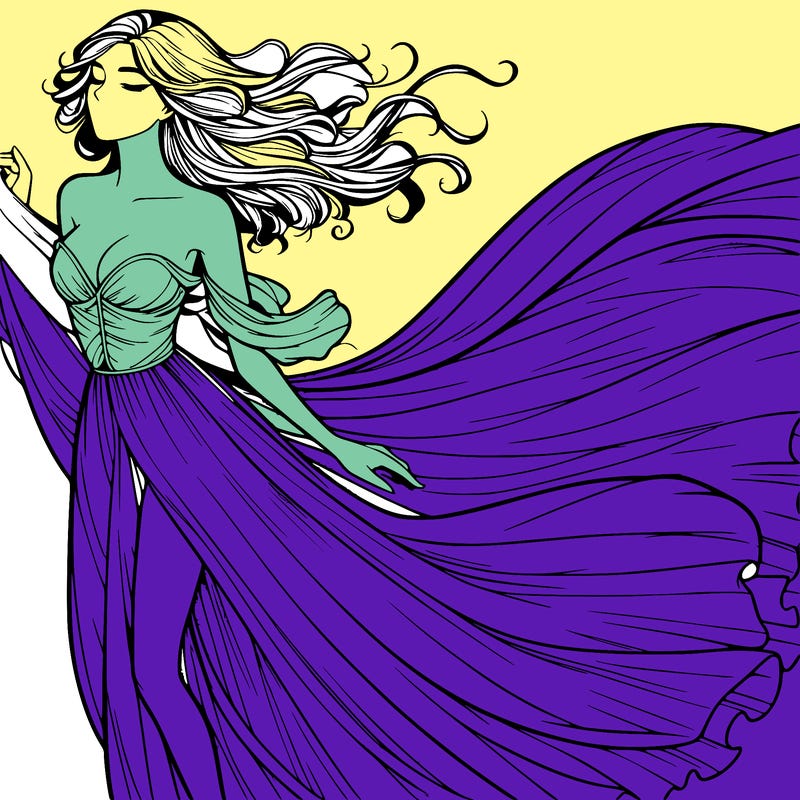 realistic woman in dress flowing the the wind