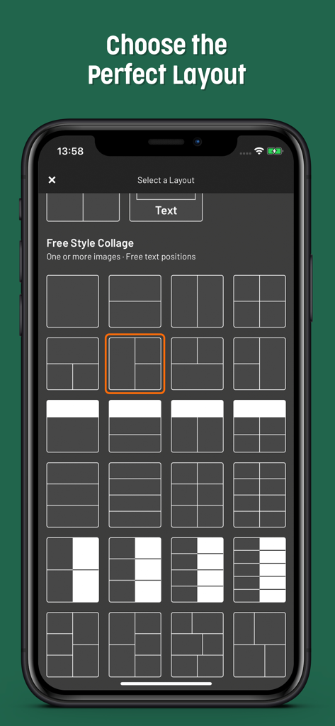 A smartphone screen displaying various collage and meme layout templates in the Mematic app.