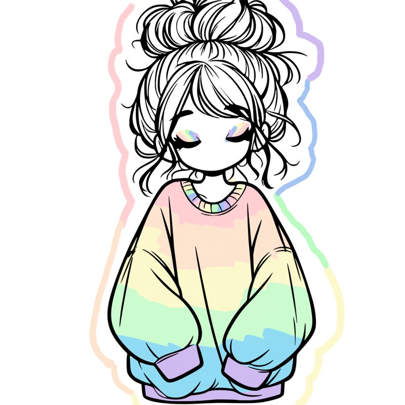 girl with baggy sweatshirt and messy bun