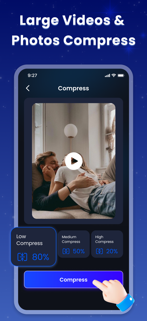 AI Super Cleaner-Clean Up Pro - Interface of the AI Super Cleaner app showing options to compress large videos and photos to save storage space