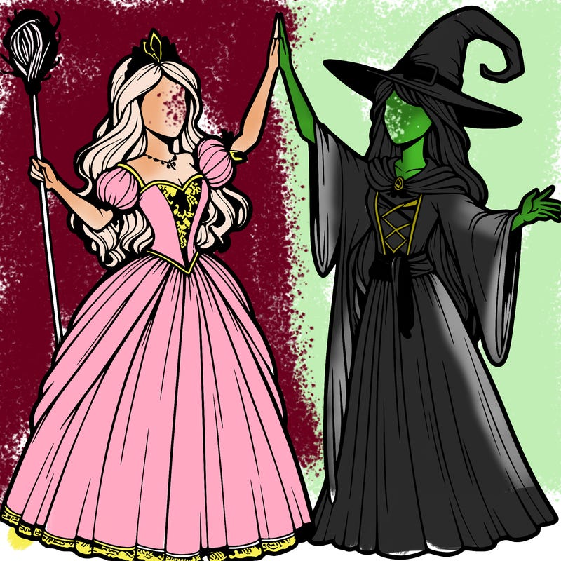 detailed realistic split of a princess and a witch