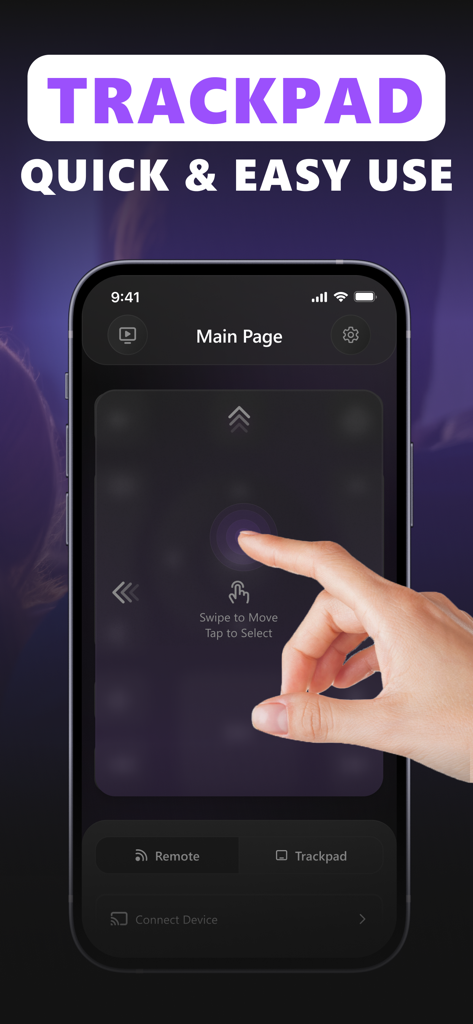 A hand using the trackpad feature on an iPhone to control a TCL or Onn TV.
