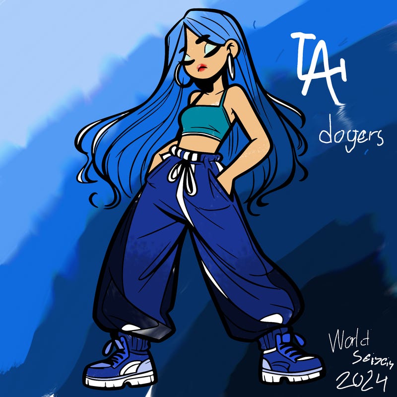 girl in baggy pants crop top and long hair