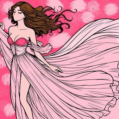 realistic woman in dress flowing the the wind