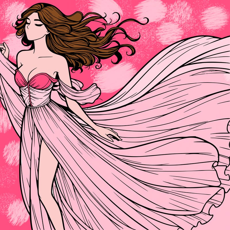 realistic woman in dress flowing the the wind