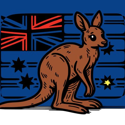 australian flag with a realistic kangaroo next to it