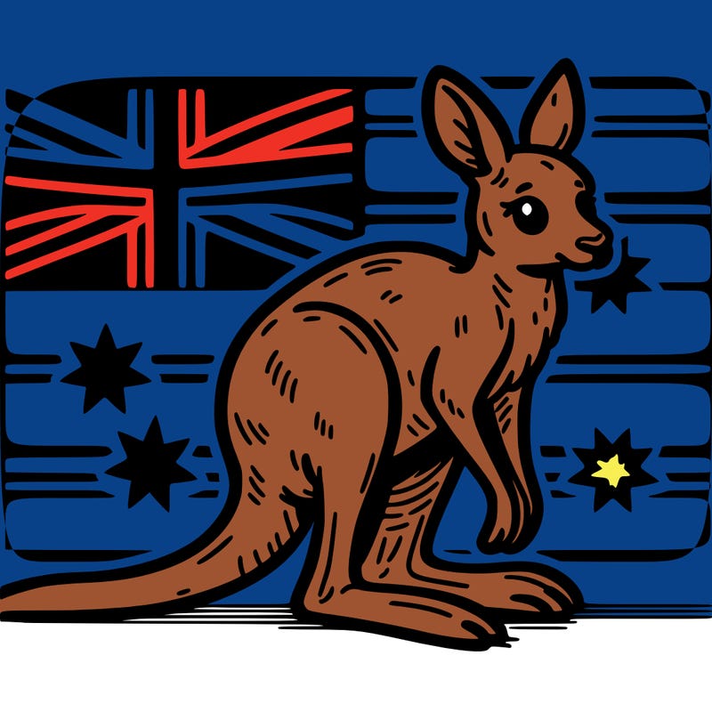 australian flag with a realistic kangaroo next to it