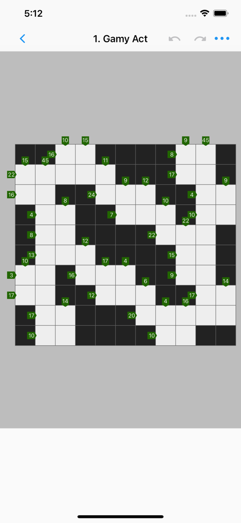 Kakuro - Classic - Uma grade minimalista de quebra-cabeça lógico Kakuro com pistas numéricas verdes em uma tela de celular