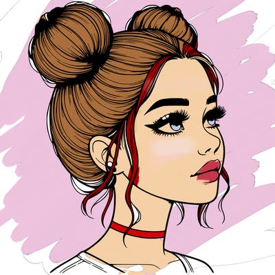 realistic girl with buns on the top of her head