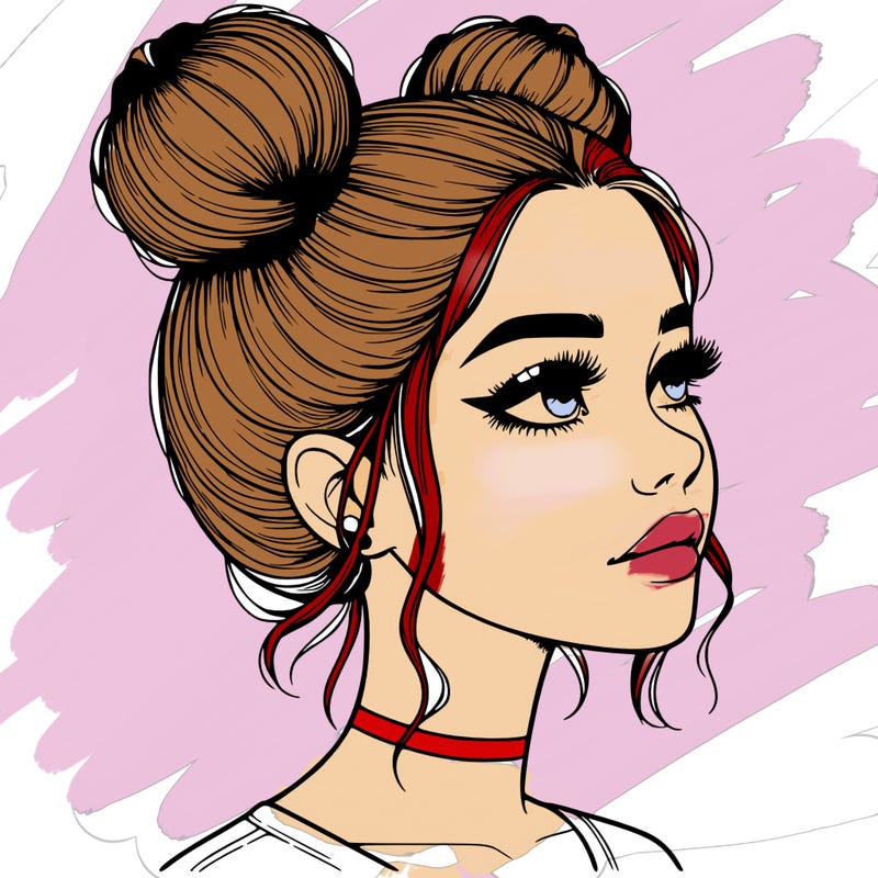 realistic girl with buns on the top of her head