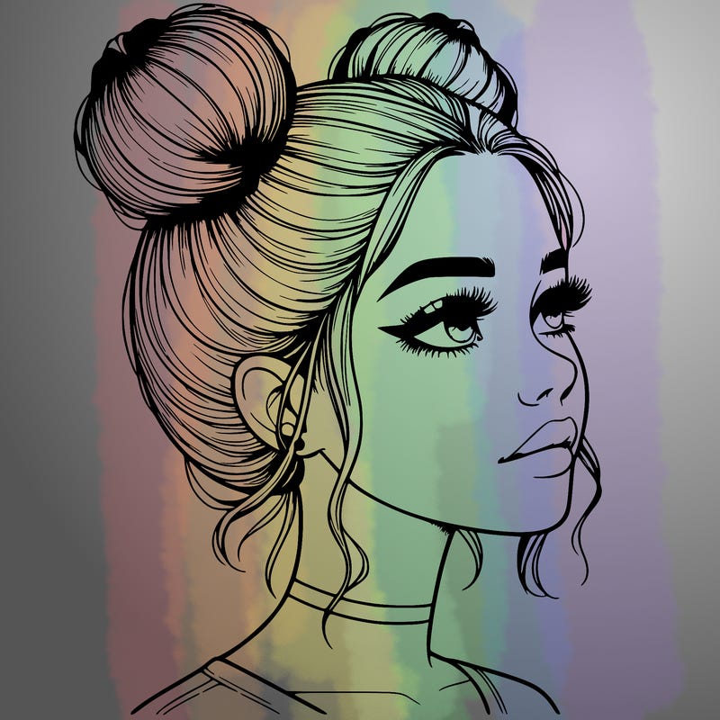 realistic girl with buns on the top of her head
