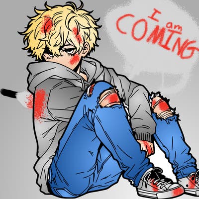 a male hoddie ripped jeans messy hair anime