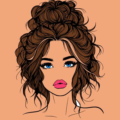 realistic girl with messy bun and lips