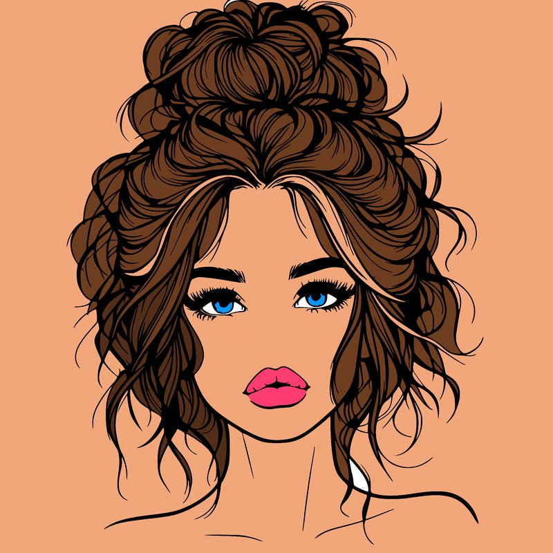 realistic girl with messy bun and lips