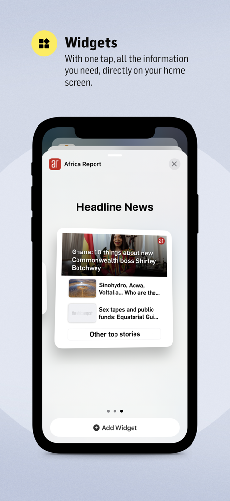 TheAfricaReport.com - Mobile news widget for The Africa Report showing top headlines