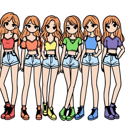 a group of girls wearing crop tops and shorts