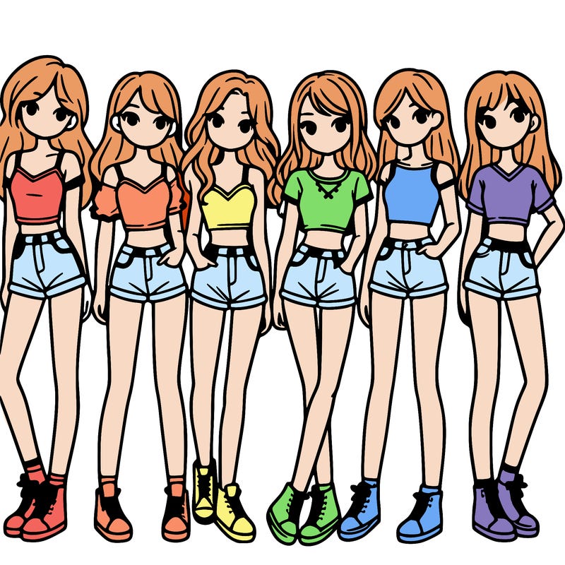 a group of girls wearing crop tops and shorts
