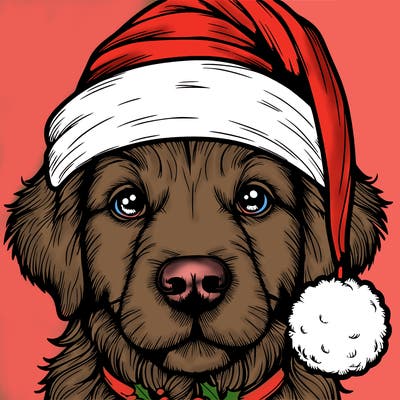 realistic dog with a christmas hat