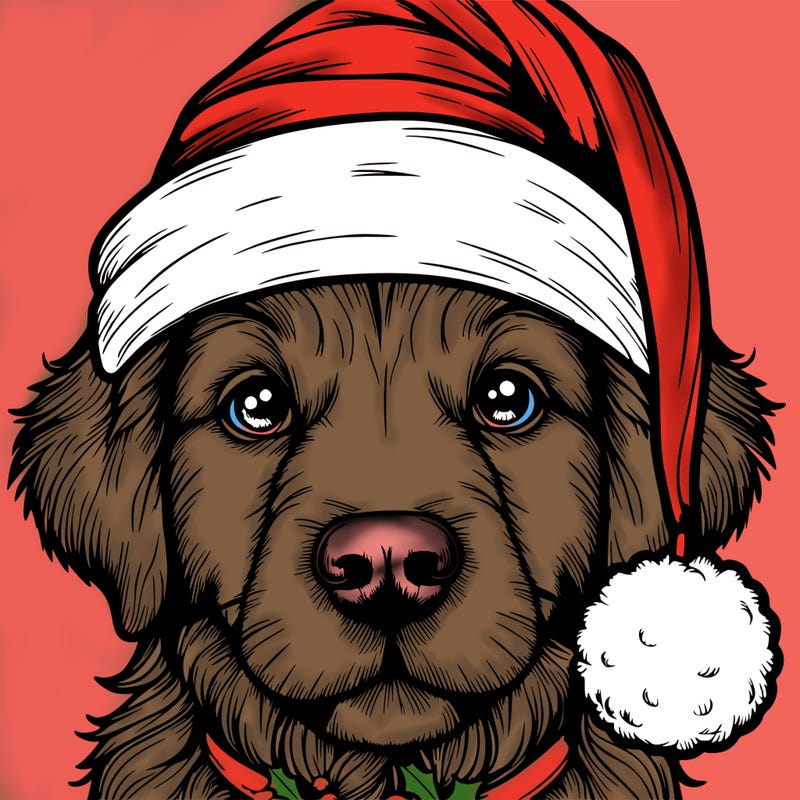 realistic dog with a christmas hat