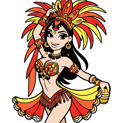 a samba dancer in colorful costume.