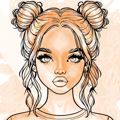 realistic girl with two buns in hair and lips